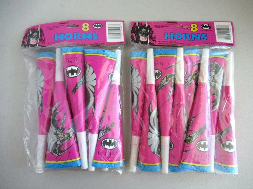 Vintage Batman Returns Horns Party Favors 8 Count 8.5" DC Comics 1992 Unique
