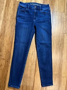 American Eagle Women Sz 0 Hi-Rise Jegging Crop Super Stretch X4 Dark Wash - Picture 1 of 11