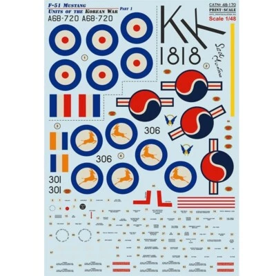 Print Scale 48-170 Decal 1:48 F-51 Mustang. Units of the Korean War. Part 1 - Image 1 of 4