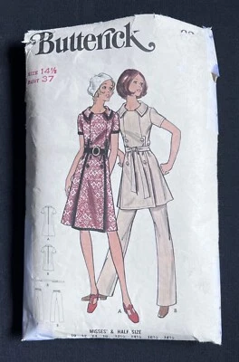 Butterick 6283 Misses Dress/Tunic/Pant 1971 Pattern Half Size 14 1/2 Bust 37 Cut - Image 1 of 2