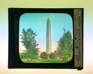 Vintage Magic Lantern Glass Slide of The Washington Monument DC ~ Color Moore - Picture 1 of 4