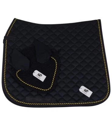 Horse English Dressage Saddle Pad Set Matching Fly Bonnet/Veil Ear Net Cotton - Image 1 of 4