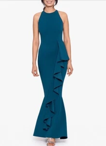 Betsy & Adam Ruffled Mermaid Gown Azure Blue New Size 10 - Picture 1 of 18