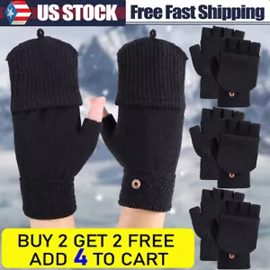 Unisex Fingerless Gloves Half Finger Winter Typing Touch Thermal Flip-top Glove - Picture 1 of 9