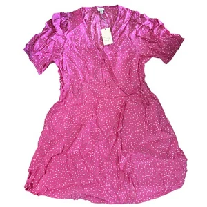 Women's Short Sleeve Wrap Dress - A New Day Pink Polka Dot XL - Picture 1 of 1