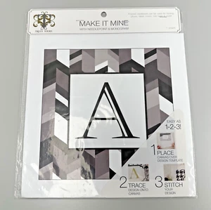 Truly Yours Make It Mine Needlepoint & Monogram Kit 10 x 10 Black Gray Geometric - Picture 1 of 2