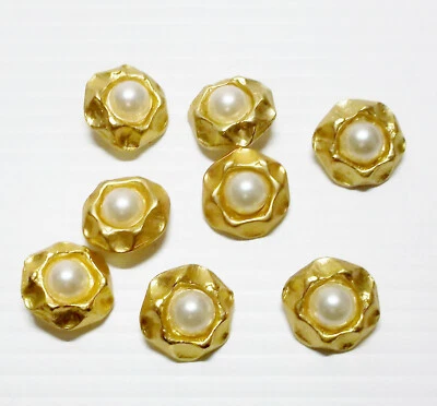 Pearl Like Gold Tone Shank Back 3/4" Round Buttons-Set of 8 Plastic - Image 1 of 4