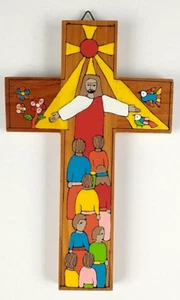 Vintage Handmade Colorful 7" Wooden Cross Crucifix Folk Art El Salvador F437 - Picture 1 of 4