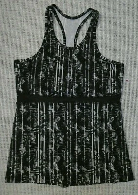 NUEVO SIN ETIQUETAS Soybu Mujer Negro/Blanco Estampado Elástico Espalda Corredora Camiseta Sin Mangas Talla S Foto 1 de 2