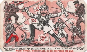 POSTCARD SATIRE ANTI KAISER  WWI HE DIDN'T WANT TO DO IT - Picture 1 of 2