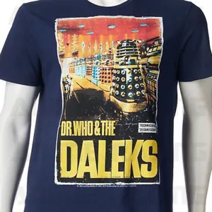 NEW NWT DOCTOR DR WHO & AND THE DALEKS T-SHiRT NAVY BLUE ADULT MENS SiZE S SMALL - Picture 1 of 2