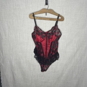 Vintage 80s Red Black Frilly Black Lace Sheer Lingerie Teddy Sissy 1X Crossdress - Picture 1 of 8