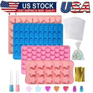 4Pcs Gummy Bear Moulds, Silicone Mould with 2Pipettes,Silicone Chocolate Mould - Picture 1 of 8