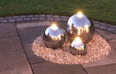 Kugelbrunnen 3er-Set 30/25/20 cm Edelstahl poliert incl. LED Komplettset Garten - Bild 1 von 4