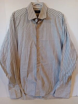 Camisa David Donahue Para Hombre 18 34 35 Negra Rayas Abotonada Manga Larga Algodón Foto 1 de 4