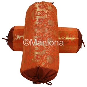 Indian Bolster Cover Elephant Pillow Bedding Cylinder Neck Silk Bolster Cover 2p - Picture 1 of 6