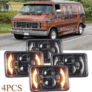 4pcs 4x6" LED Headlights Halo Fit Dodge Ram B150 B250 B350 Van 1981 1982 1983-85 - Picture 1 of 12
