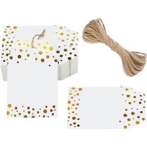 Geschenkanhänger Goldpunkte Weiß 50Stück DIY Geschenkanhänger mit Schnur Weih... - Bild 1 von 10