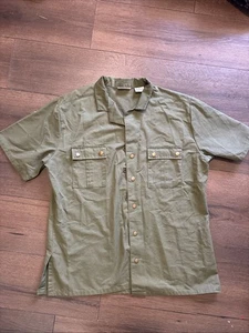 Vintage Army Style APL Jak Short Sleeve Olive Green Metal Button Shirt Size Xl - Bild 1 von 4