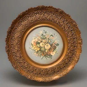 Vintage runde stabile Kamee Kreation 14,75" Wandbild Floral Garten Blumen - Bild 1 von 17