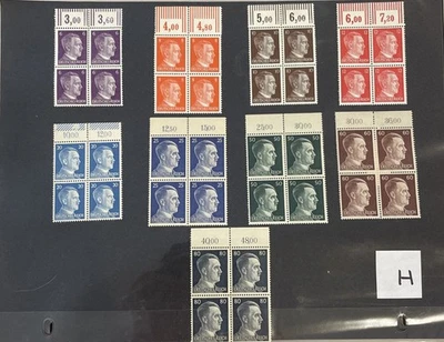 Nueve bloques de estampillas MNH Reich alemán Imperio Hitler Segunda Guerra Mundial conjunto histórico H Foto 1 de 4