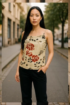 Top Tommy Bahama de Colección para Mujer 10 Lino Seda Sin Mangas Asiático Floral Artístico Foto 1 de 4