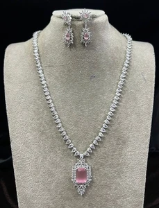 Indisch Bollywood Braut Partywear Versilbert Cz Schmuck Set Hochzeits Damen AM18 - Bild 1 von 5