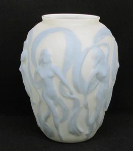 Phoenix Art Glass Sculptured Dancing Girls Vase Art Deco Era - Powder Blue Satin - Picture 1 of 10