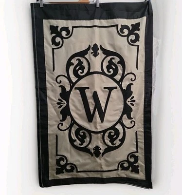 Evergreen 28 x 44" Cambridge Monogram "W" House Applique Lg. Flag Black/ivory  - Image 1 of 4