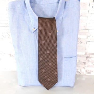 Corbata de lunares marrón para hombre pata de gallo negra tejida seda chocolate noche Japón Foto 1 de 4