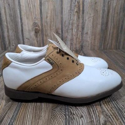 Mizuno Women Metal Cleat Golf Shoes White Brown Saddle Classic Sz 8 Waterproof - Image 1 of 4