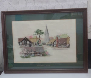 Framed Cross Stitch Herefordshire Village Scene – Handmade Needlework 48x34cm - Picture 1 of 14