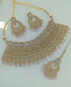 Indian Bollywood Gold Plated Kundan Choker Bridal Necklace Earrings Jewelry Set - Picture 1 of 1