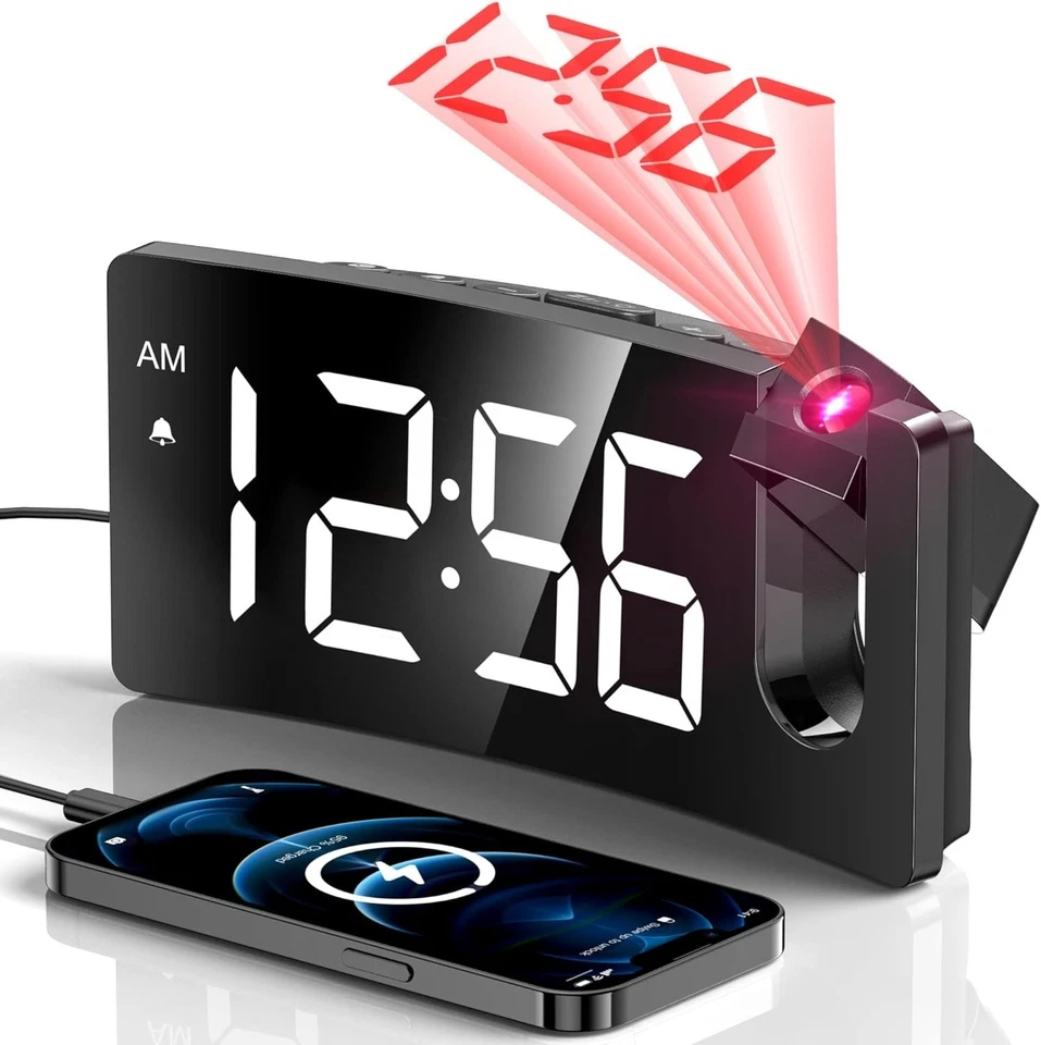 Projection Alarm Clock, Digital Clock with 180° Rotatable Projector, 3-Level Bri - Image 1 of 4