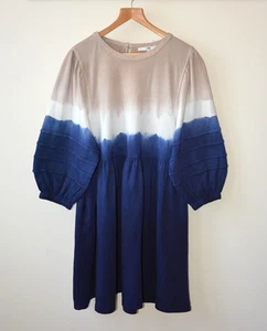 Ex Next Navy+Beige Tie Dye 3/4 Balloon Sleeve Pocket Short Dress Size XS---XX-L - Picture 1 of 10