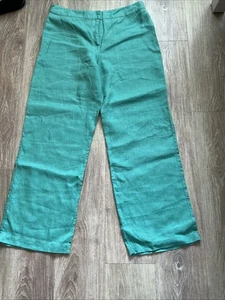 East 100% Linen Wide Leg Green Trousers Size 14 - Picture 1 of 3