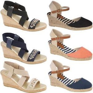 LADIES WOMENS CANVAS ESPADRILLES WEDGE SHOES SUMMER DRESS STRAPPY SANDALS SIZE