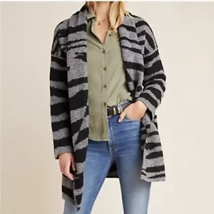 Anthropologie Moth Basel Zebra Print Open Tunic Cardigan Knit Sweater Grey Small - Picture 1 of 8