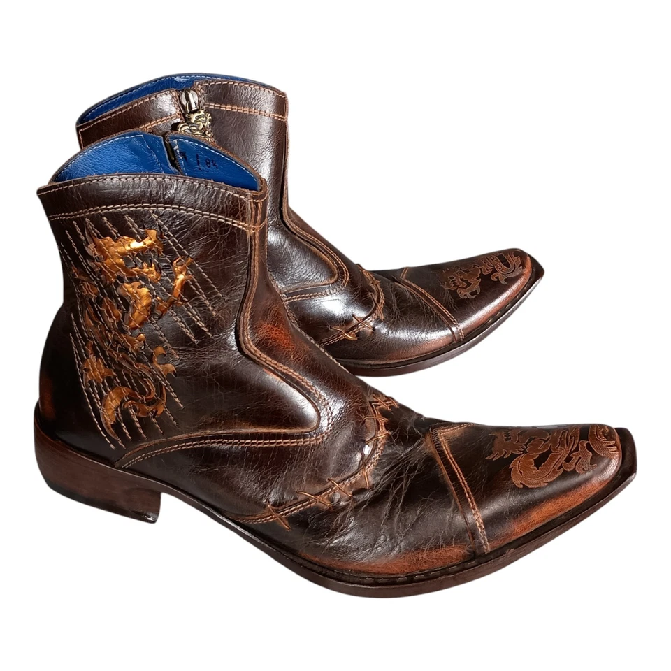 Mark Nason Boots 8.5 Mens Brown Traxx Dragon Leather Biker Ankle Snip Toe Zip - Image 1 of 4