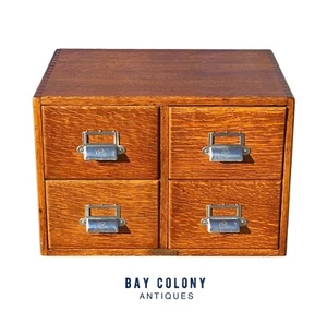 Antique Oak Yawman & Erbe Four Drawer Library Index Card Desktop File Cabinet - Picture 1 of 16