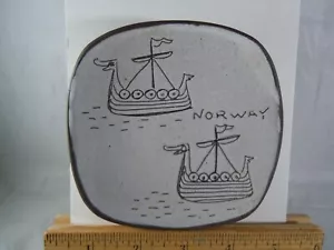 VTG VIKING NORWEGIAN PLATE Boat Ship Norway Signed 4.25" Hand made - Bild 1 von 3