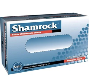 Shamrock Nitrile Disposable Gloves Powder-Free Textured Blue Medium (Box of 100) - Picture 1 of 4