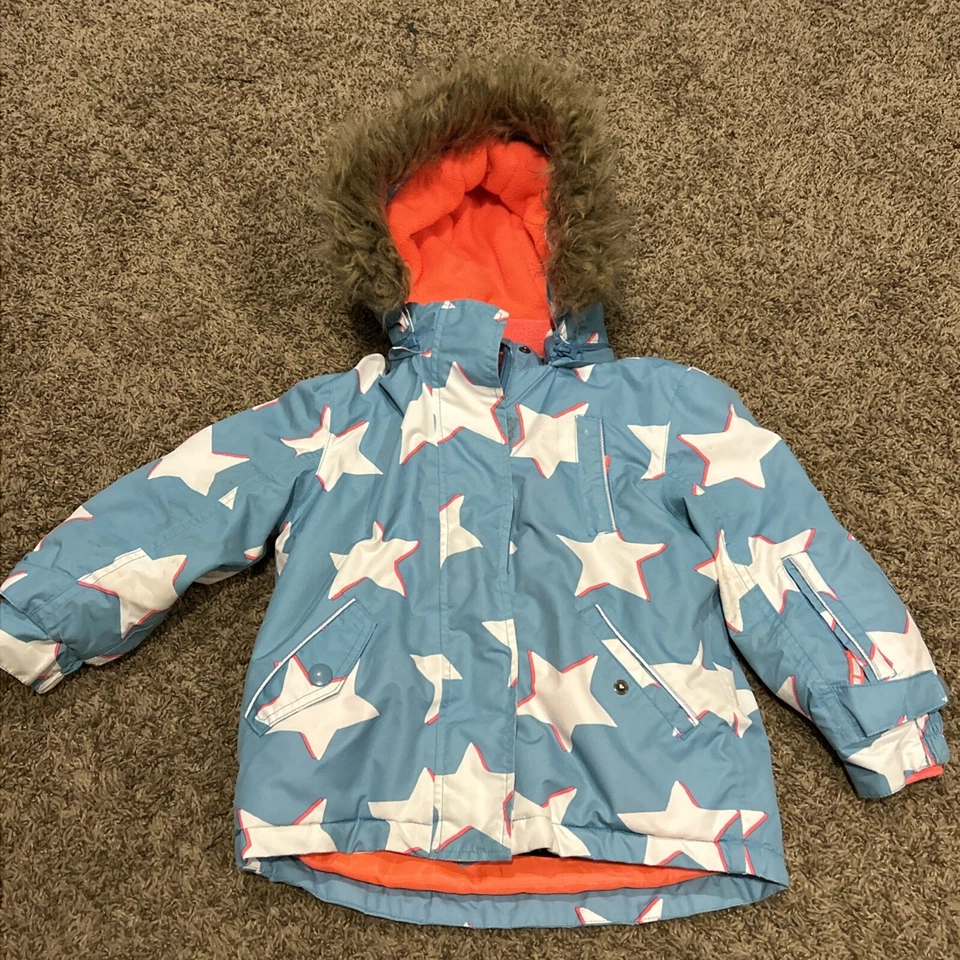 Abrigo Mini Boden Niñas Con Capucha Cremallera Completa Azul Estrellas Talla 3-4 Y - Poliéster Foto 1 de 4