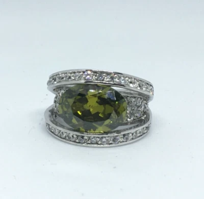 Charles Winston Sterling Silver Simulated Peridot & White CZ Bridge Style Ring - Image 1 of 4