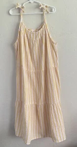 Cat & Jack Girls 100% Cotton Gauze Yellow/Pink Striped Midi Sundress Sz XL 14-16 - Picture 1 of 9