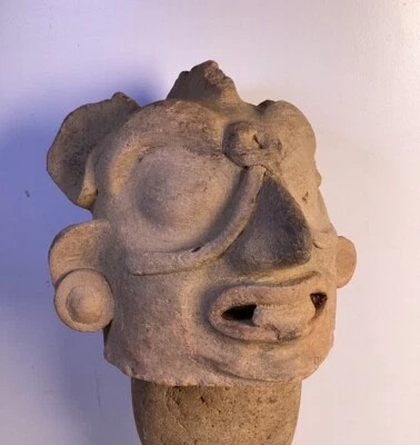 Escultura de terracota grande precolombina Tláloc de cabeza Foto 1 de 4