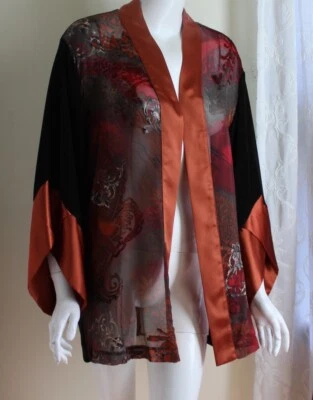 NWT Chico's Travelers Sz 2 L Semi-Sheer Silk Front Kimono Asian Orange Jacket - Image 1 of 4