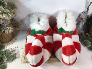 Elf Slippers Red White Stripe/ Fuzzy~Curled Toe ~ Size Men XL  11-12 - Picture 1 of 17