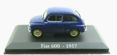 Fiat 600 Blu 1:43 1957 Modellino di auto Vintage con teca Die-Cast porte a vento - Immagine 1 di 4