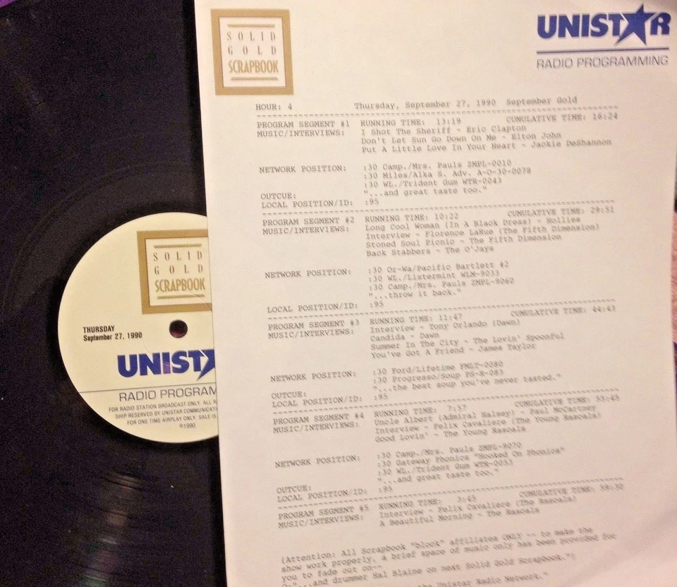 RADIO SHOW 9/27/90 SEPT GOLD: ERIC CLAPTON, ELTON JOHN, JACKIE DeSHANNON,HOLLIES - Image 1 of 1